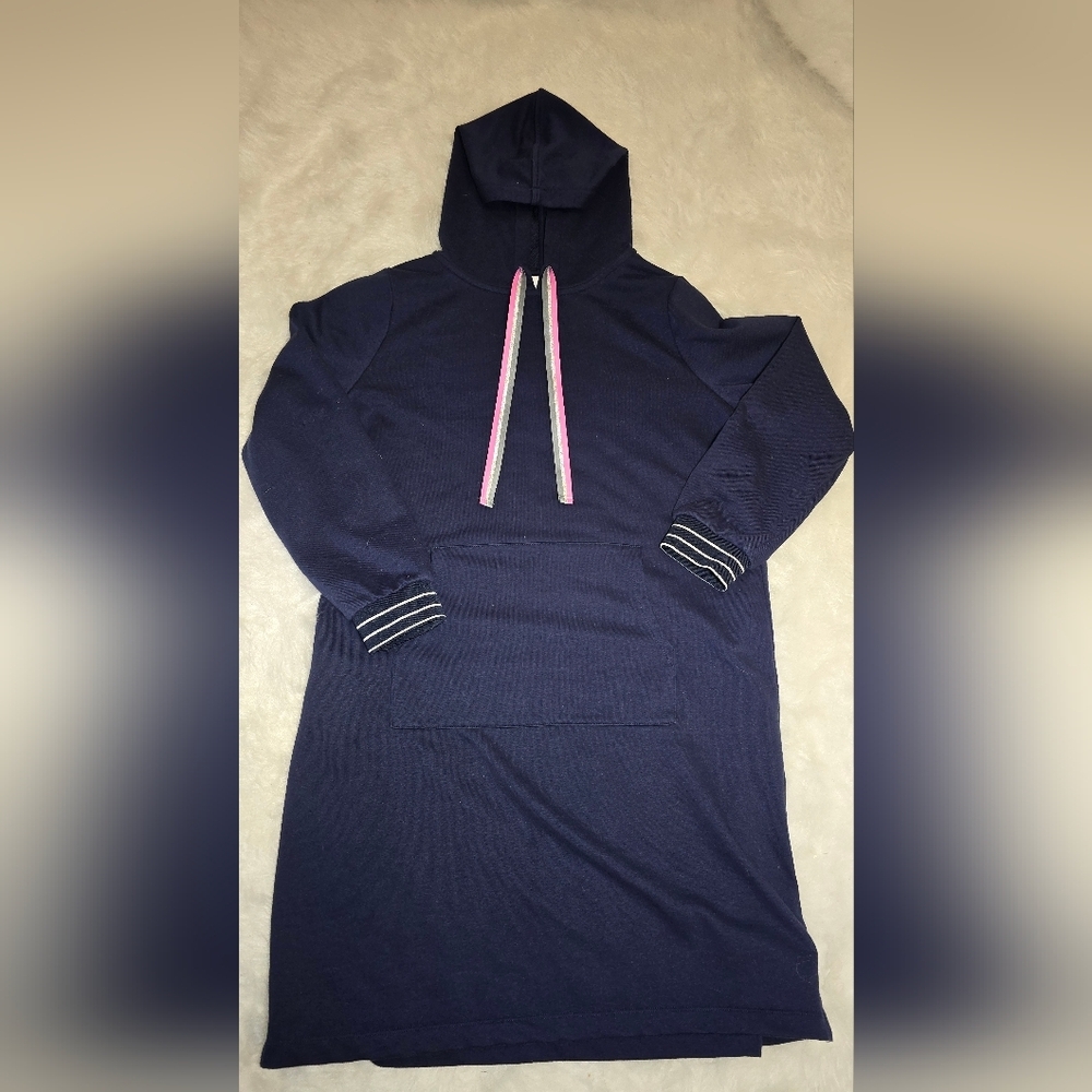 Charter Club Navy Lounge Dress With Hoodie with Pink Accents